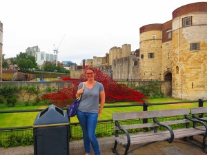 Sophie and the poppies at the Tower of London.