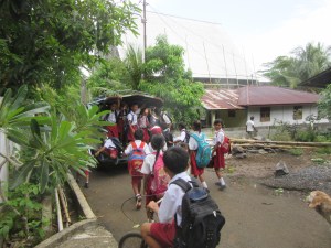 Catching the school bus.